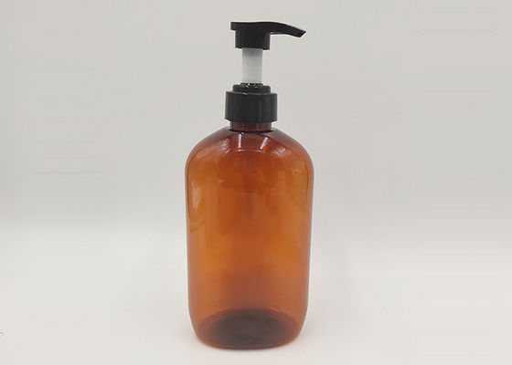 350ml Flat Shape Amber Color Plastic Cosmetic Bottles For Shampoo With Lotion Pump