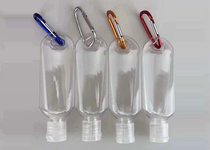 50ml PVC PETG Refillable Shampoo Bottles , Cosmetic Dispenser Bottle With Carabiner
